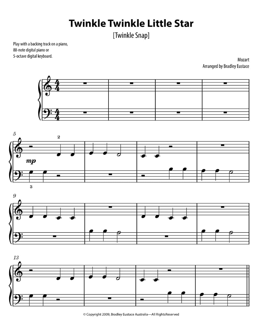 Twinkle Twinkle Little Star piano ear training sheet -  Portugal